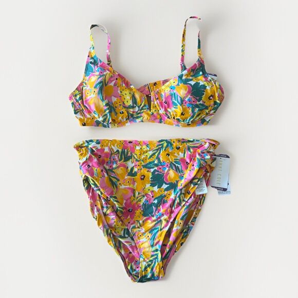 Anne Cole V-Wire Floral Bikini Top &  Convertible Bottom -Pink, Yellow, Green 2X - Picture 2 of 16